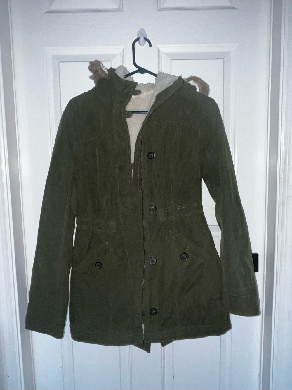 Hollister Hooded Sherpa Coat women small forest green